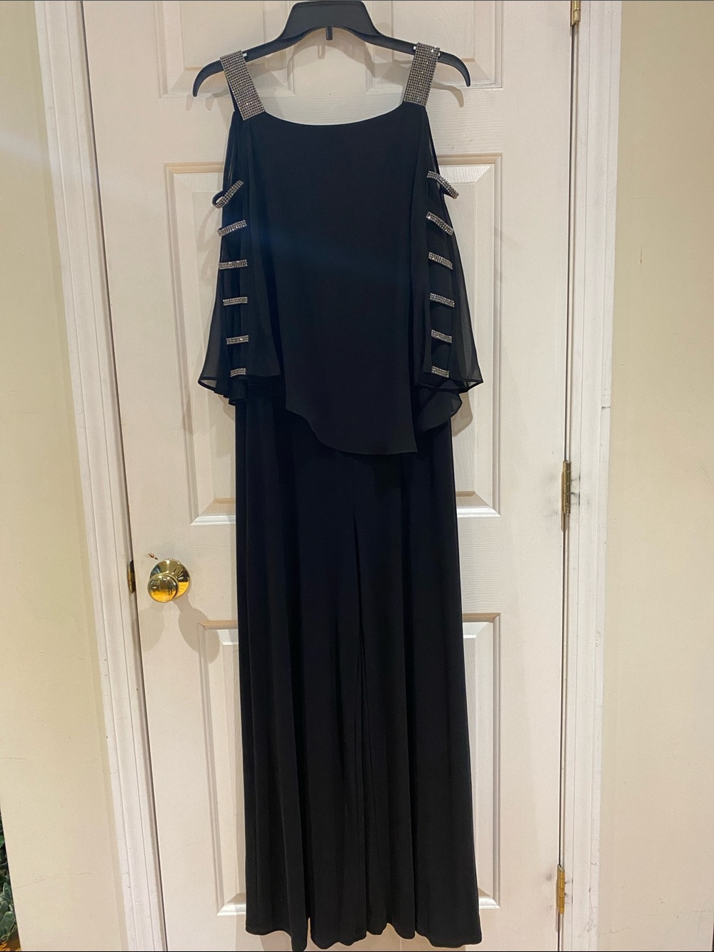 MSK Black Evening Jumpsuit with Rhinestone Accent
